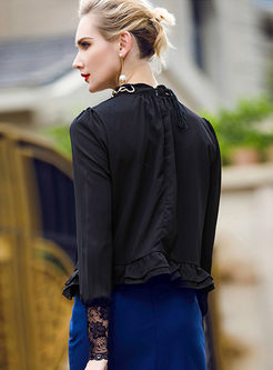 Lace Stand Collar Long Sleeve Blouse