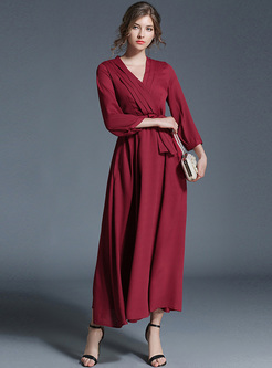 Dresses | Maxi Dresses | Red V-neck High Waist Maxi Dress