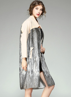Casual Straight Color-blocked Coat