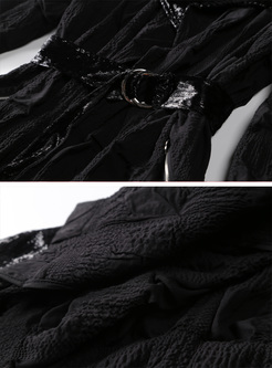 Black Lapel Asymmetric Waist Trench Coat
