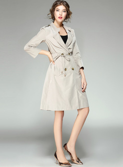 Slim Notched Collar Waist Trench Coat