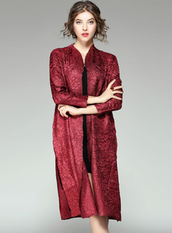 Red Three-quarters Sleeve Trench Coat