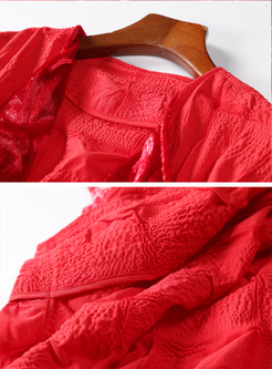 Red Lapel Asymmetric Waist Trench Coat