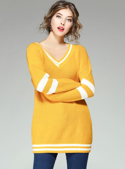Brief Color-blocked V-neck Sweater