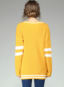 Brief Color-blocked V-neck Sweater