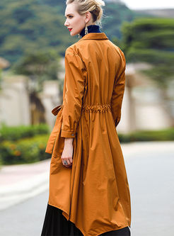 Street Pure Color Belt Long Sleeve Coat
