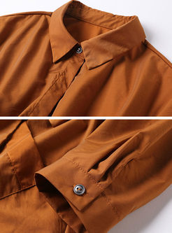 Street Pure Color Belt Long Sleeve Coat