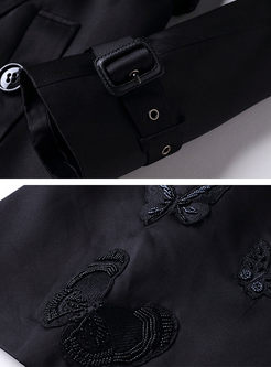 Black Embroidered Long Sleeve Trench Coat