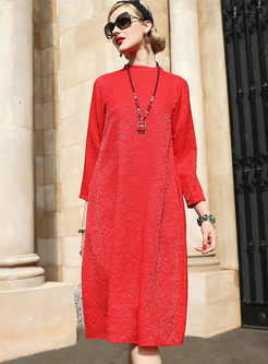 Casual Loose Pure Color Long Sleeve Shift Dress