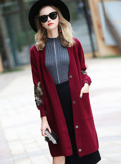 Causal Embroidered Long Sleeve Knitted Sweater