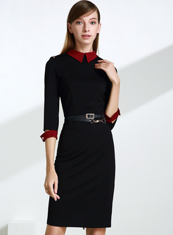 Work Color-blocked Belted Bodycon Dress