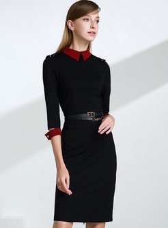 Work Color-blocked Belted Bodycon Dress