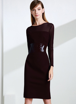 Brief Perspective Leather-patched Bodycon Dress