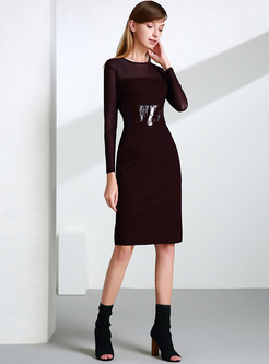 Brief Perspective Leather-patched Bodycon Dress