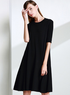 Black Brief Loose Half Sleeve Knitted Dress