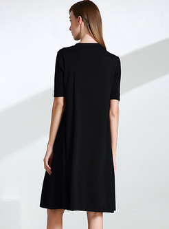 Black Brief Loose Half Sleeve Knitted Dress