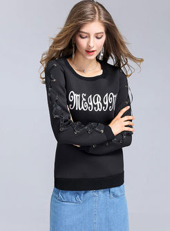 Causal Letter Print Long Sleeve Knitted Hoodie
