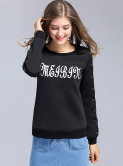 Causal Letter Print Long Sleeve Knitted Hoodie