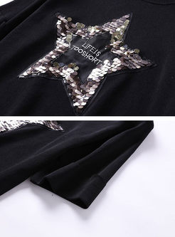 Street Sequins Embroidered Half Sleeve Knitted T-shirt