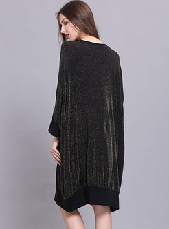 Stylish Loose Batwing Sleeve Splicing Knitted Dress