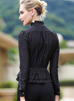 Sweet Stand Collar Long Sleeve Single-breasted Blouse