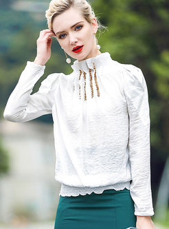 Sweet Stand Collar Nail Drill Long Sleeve Blouse