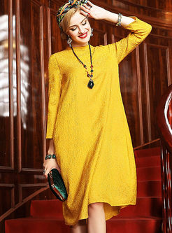 Causal Loose Pure Color Long Sleeve Shift Dress