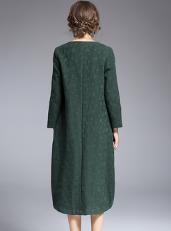 Green Casual Jacquard Asymmetric Hem Shift Dress