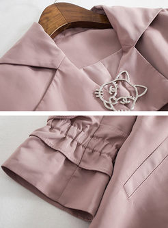 Pink Slim Belt Long Sleeve Trench Coat
