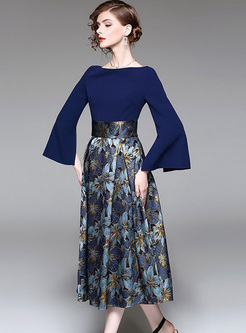 Stylish Flare Sleeve Floral Print A-line Dress
