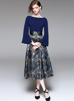 Stylish Flare Sleeve Floral Print A-line Dress