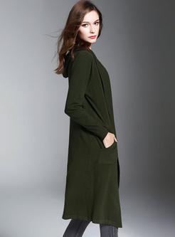 Green Long Knitted Cardigan