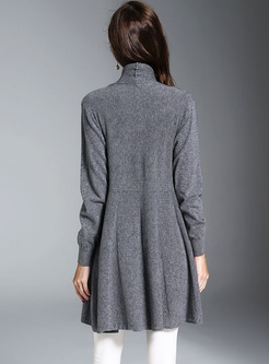 Brief Grey Long Sleeve Knitted Coat