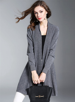 Brief Grey Long Sleeve Knitted Coat