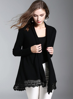 Black Hollow Long Sleeve Knitted Coat