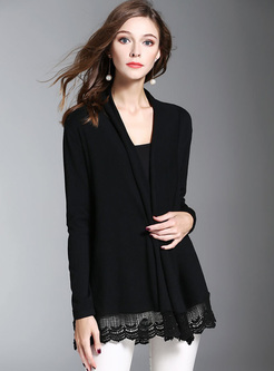 Black Hollow Long Sleeve Knitted Coat