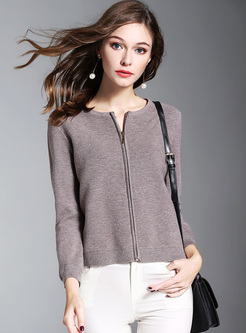 Brief Slim O-neck Knitted Coat