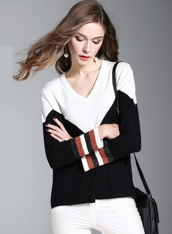 Brief Geometric Color-blocked Sweater
