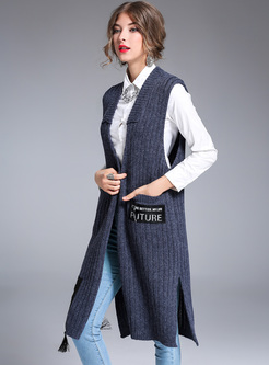 Slim Blue Patched Knitted Vest
