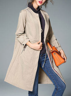 Brief Stand Collar Long Sleeve Trench Coat