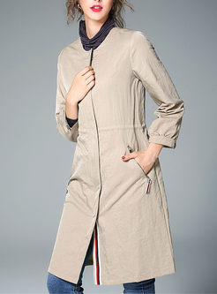 Brief Stand Collar Long Sleeve Trench Coat