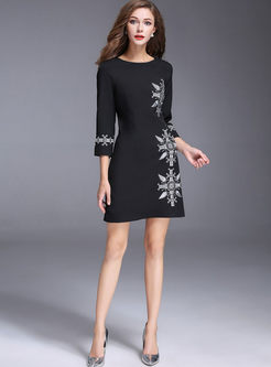Vintage Embroidered Long Sleeve Bodycon Dress