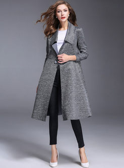 Grey Brief Turn Down Collar Long Sleeve Trench Coat