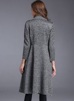 Grey Brief Turn Down Collar Long Sleeve Trench Coat
