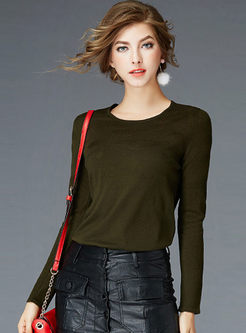 Brief O-neck Long Sleeve Knitted Top