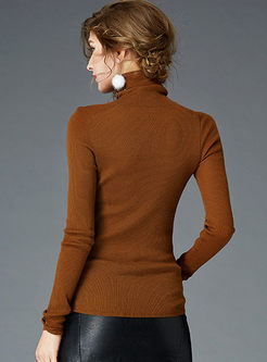 Slim Turtle Neck Long Sleeve Knitted Wool Sweater