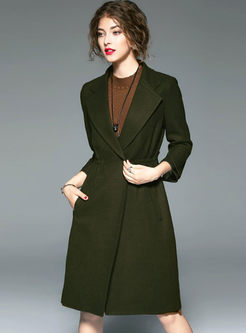 Green Turn Down Collar Flare Sleeve Trench Coat