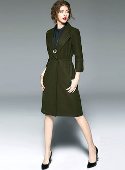 Green Turn Down Collar Flare Sleeve Trench Coat