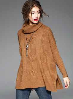 Casual Loose Turtle Neck Long Sleeve Knitted Sweater