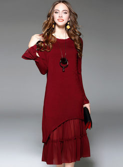 Brief Long Sleeve Knitted Two-piece Outfits With Necklace